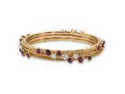 Simulated Purple Amethyst and White Crystal Three Piece Hammered Style Gold Tone Bangle Bracelet Set