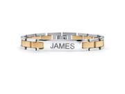 Men s Two Tone Bar Link Personalized I.D. Bracelet in Yellow Gold Ion Plated Stainless Steel 9