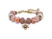 PalmBeach Jewelry Pink Crystal Bali Style Beaded Charm Bracelet in Antiqued Gold Tone 8 10