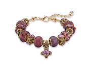 PalmBeach Jewelry Purple Crystal Bali Style Beaded Charm Bracelet in Antiqued Gold Tone 8 10