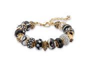 Black and White Crystal Bali Style Beaded Charm Bracelet in Antiqued Gold Tone 8 10