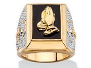 PalmBeach Jewelry Men s Emerald Cut Genuine Black Onyx Praying Hands Two Tone Ring 14k Gold Plated