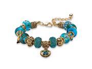 PalmBeach Jewelry Blue Crystal Bali Style Beaded Charm Bracelet in Antiqued Gold Tone 8 10