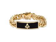 PalmBeach Jewelry Men s Genuine Black Onyx Masonic Insignia Curb Link Bracelet 14k Gold Plated 8