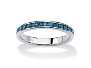 Round Birthstone Stackable Eternity Band in Sterling Silver March Simulated Aquamarine