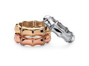 Three Piece Set of Crystal Bamboo Hinged Bangle Bracelets in Silvertone Gold Tone and Rose Plated