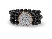 PalmBeach Jewelry Genuine Black Onyx Silvertone Triple Strand Floral Motif Bracelet 9