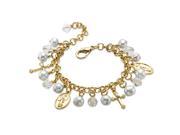PalmBeach Jewelry Round Simulated Pearl and Crystal Religious Charm Bracelet in Gold Tone 8