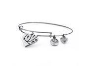 PalmBeach Jewelry Love Charm Expandable Bangle Bracelet in Antiqued Silvertone 7
