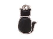 Silver Tone Black Enamel Sitting Kitty Cat Charm 19mm