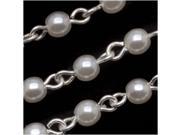 Czech Glass White Pearls On Silver Plated Link Chain 4mm By The Inch
