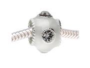 European Style Large Hole Bead Round with Crystals 13mm White with Silver Trim