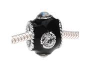 European Style Large Hole Bead Round with Crystals 13mm Black with Silver Trim