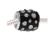 European Style Large Hole Bead Barrel w Crystals 12.5x12mm Silver with Black