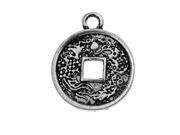 Lead Free Pewter Chinese Fortune Coin Charm 14.5x18mm 2 Pcs. Antiqued Silver