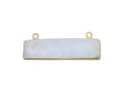 Agate Druzy Gemstone and Gold Bezel Pendant 2 Loop Rectangle Bar 12x42mm 1 Piece Gold White