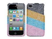 Hard Plastic Diamante Blue Pink Stripes Phone Protector for Apple iPhone 4 iPhone 4S
