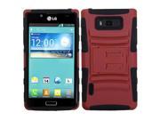 Hybrid Dual Layer Phone Cover Case Red on Black with Built In Kickstand for LG Splendor Venice Optimus Showtime US730 L86c