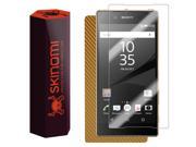 Skinomi® TechSkin Sony Xperia Z5 Screen Protector Gold Carbon Fiber Full Body Skin with Free Lifetime Replacement Front Back Wrap Clear Film Ultra HD