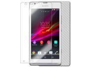 Skinomi Carbon Fiber Silver Phone Skin Cover Screen Protector for Sony Xperia SP