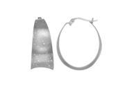 Sterling Silver Rhodium Plated With Brushed Diamond Dust Finish Graduated Concave Oval Hoop Earrings