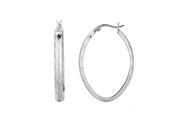 Sterling Silver Rhodium Finish Shiny Textured Finish Oval Hoop Earrings 35 mm Diameter