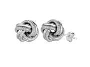 Sterling Silver Rhodium Finish 7mm Shiny And Textured Love Knot Stud Earrings