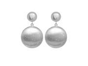 Sterling Silver Rhodium Plated With Brushed Diamond Dust Finish Disc Drop Earrings