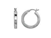 Sterling Silver Rhodium Plated With Brushed Diamond Dust Finish Square Tube Round Hoop Earrings