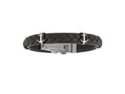 JewelryAffairs TT795 Men s Breaded Dark Leather Bracelet With Stainless Steel Ancors and Deployment Clasp 8 1 2 Inches