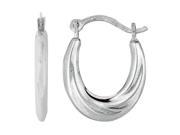 10k White Gold Swirl Design Oval Hoop Earrings Diameter 15mm