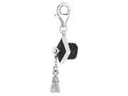 Sterling Silver Crystal Clip On Graduation Cap Charm