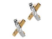 14k Two Tone Gold Shiny With Diamond Cut X Design Stud Earrings 12mm