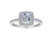 Sterling Silver Cushion Center And Cubic Zirconia Engagement Ring