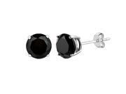 Sterling Silver Rhodium Finish 5mm Black Round Cubic Zirconia Stud Earring