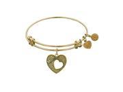 Antique Yellow Stipple Finish Brass Heart With Mom Open Heart Angelica Bangle Bracelet