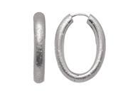 Sterling Silver Rhodium Plated With Brushed Diamond Dust Finish Oval Hoop Earrings
