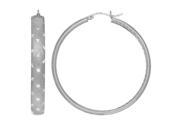 Sterling Silver Rhodium Satin And Diamond Cut Finish Domed Tube Round Hoop Earrings Diameter 45mm