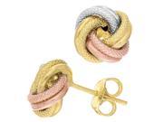 14k Tricolor Textured And Shiny Love Knot Stud Earrings 10mm
