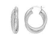 Sterling Silver Rhodium Plated Twisted Cable Double Tube Round Hoop Earrings Diameter 25mm