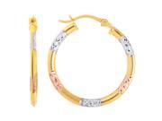 10k Tricolor White Yellow And Rose Gold Diamond Cut Round Hoop Earrings Diameter 20mm
