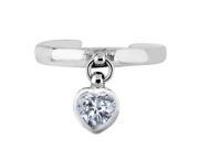 Sterling Silver Dangling Heart Shape CZ Cuff Style Adjustable Toe Ring