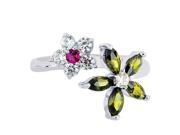 Sterling Silver Colored Flower CZ By Pass Style Adjustable Toe Ring