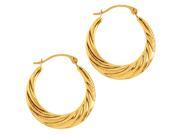 10k Yellow Gold Swirl Textured Graduated Round Hoop Earrings Diameter 20mm