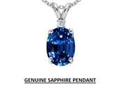 1.50CTW 8X6 Oval Genuine Sapphire and Diamond Pendant in .925 Sterling Silver