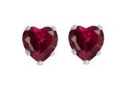 2.00ctw 6MM Created Ruby Heart Shape Earrings Set In Sterling Silver