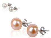 SighHolderDiamonds 2 Pairs Genuine Freshwater Pink White Pearl Earrings In Sterling Silver