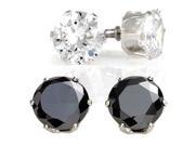 Sight Holder Diamonds 2 Pairs Simulated Diamond Stud Earrings 1 Black 1 White
