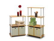 Furinno 8899152BE Go Green Multipurpose Storage Shelving Set with Bins Set of Two Beech White