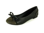 Womens Ballet Flats Slip On Gold Studded Toe Loafers Slide On Bow Detail Shoes